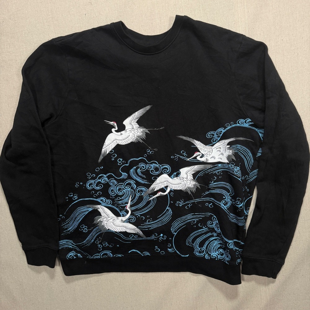 Blind Rooster Black Crane Wave Graphic Sweatshirt Mens‎ Large
